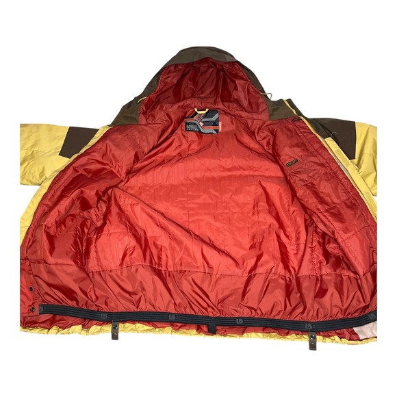 Burton Snowboard Jacket Mens XL Yellow Brown Colorblock Insulated Hooded Vintage - Picture 3 of 16
